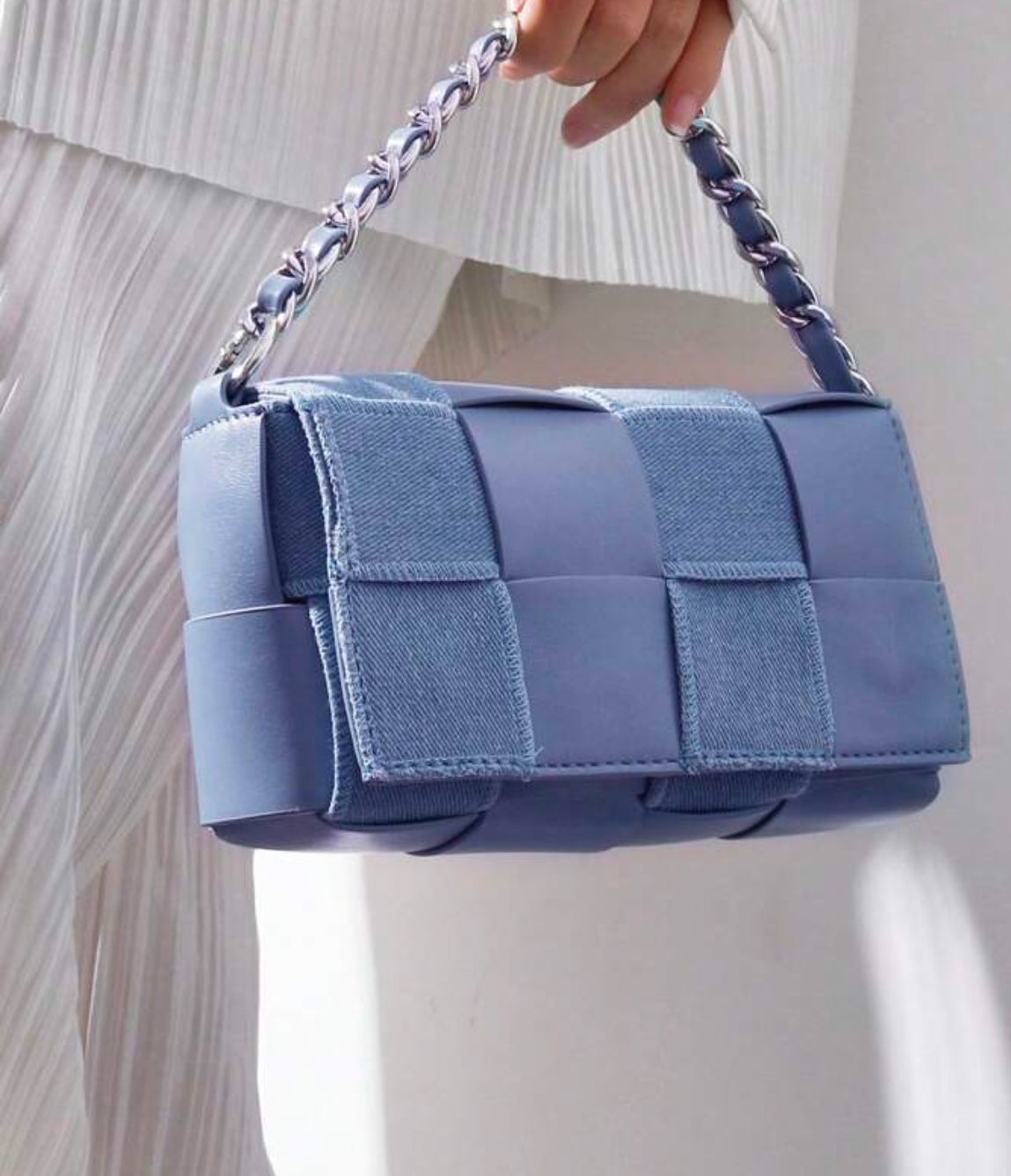 Denim Checkered Bag