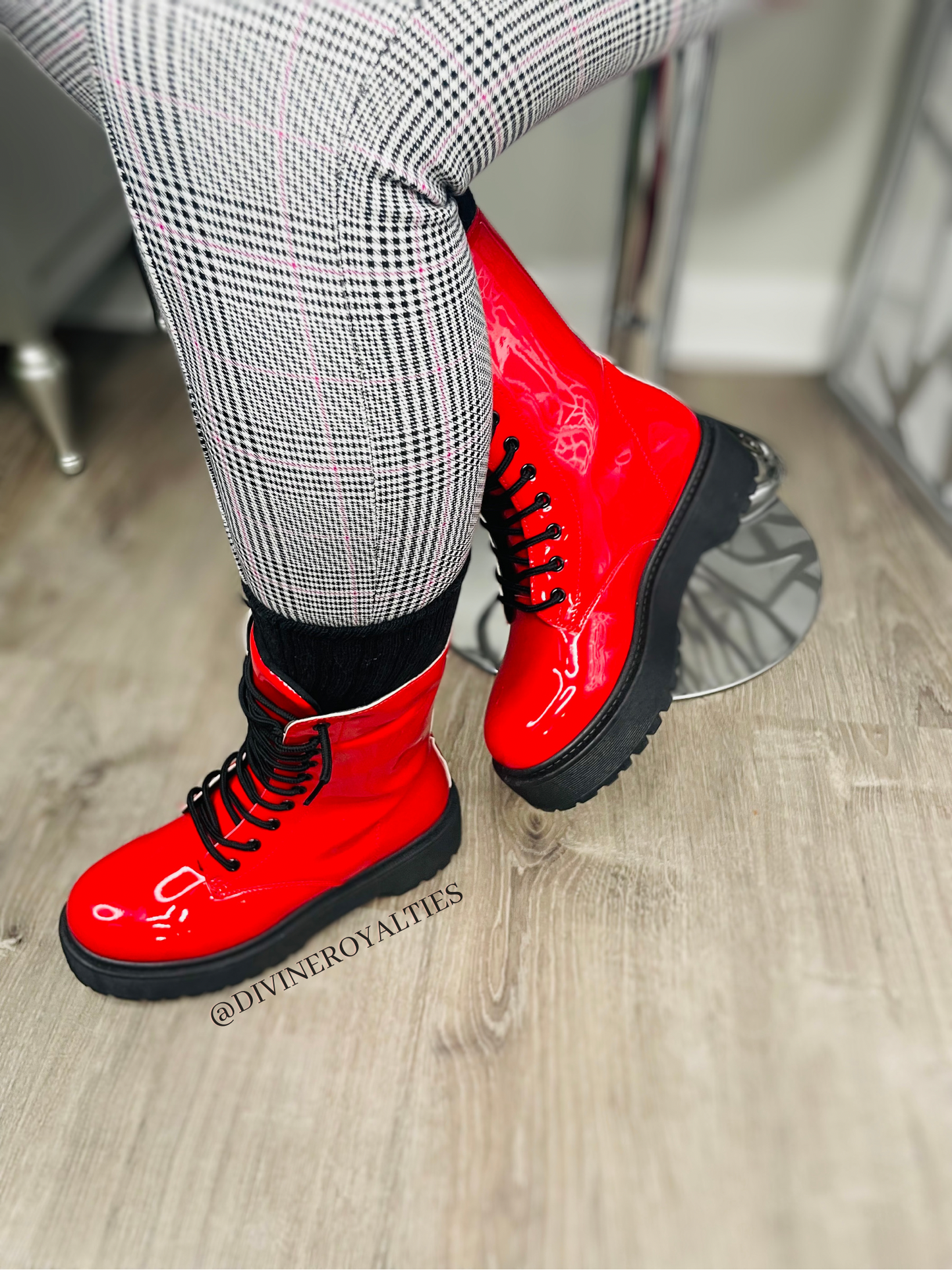 Haley Candy Apple Red Combat Boots