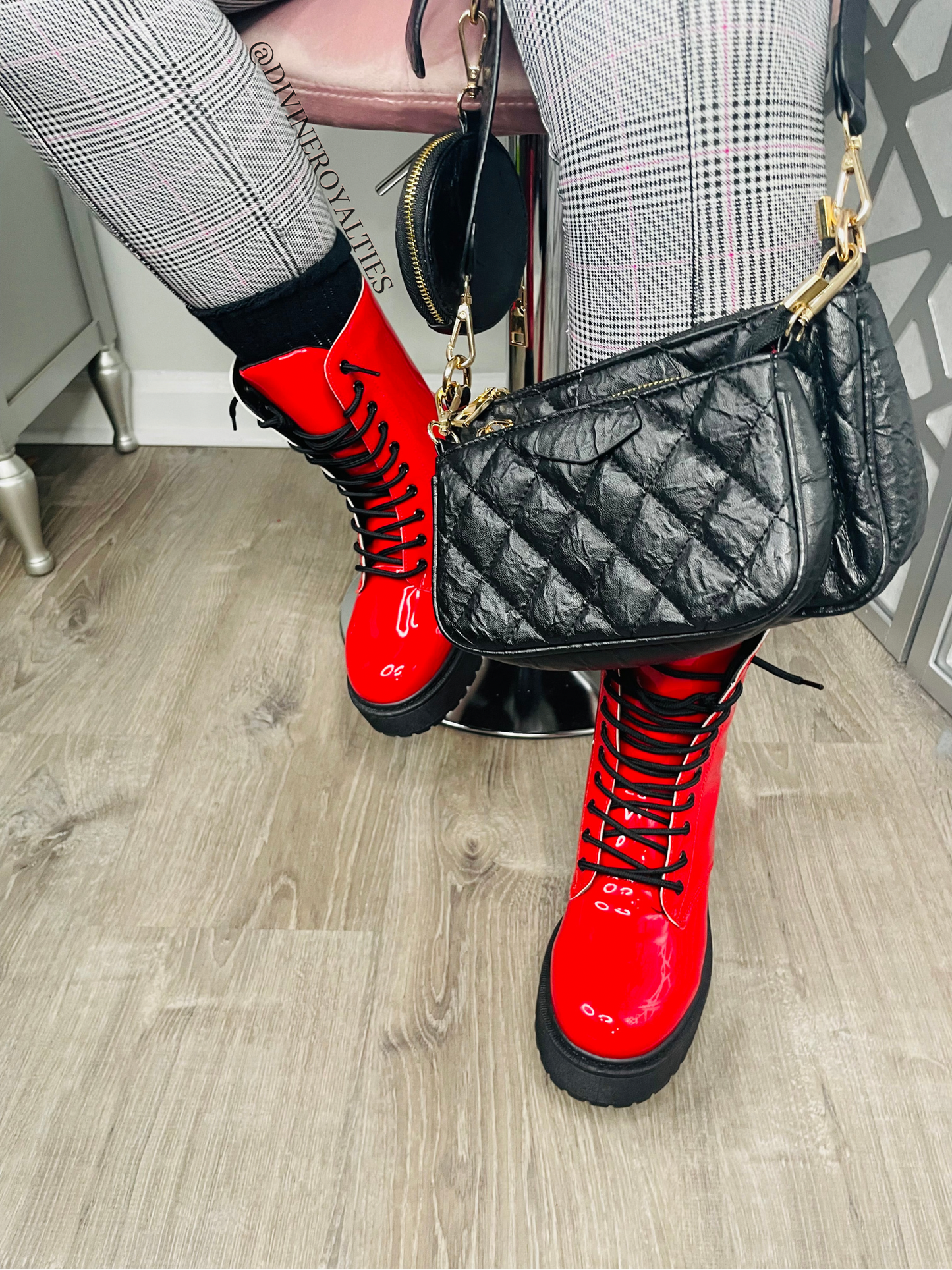 Haley Candy Apple Red Combat Boots